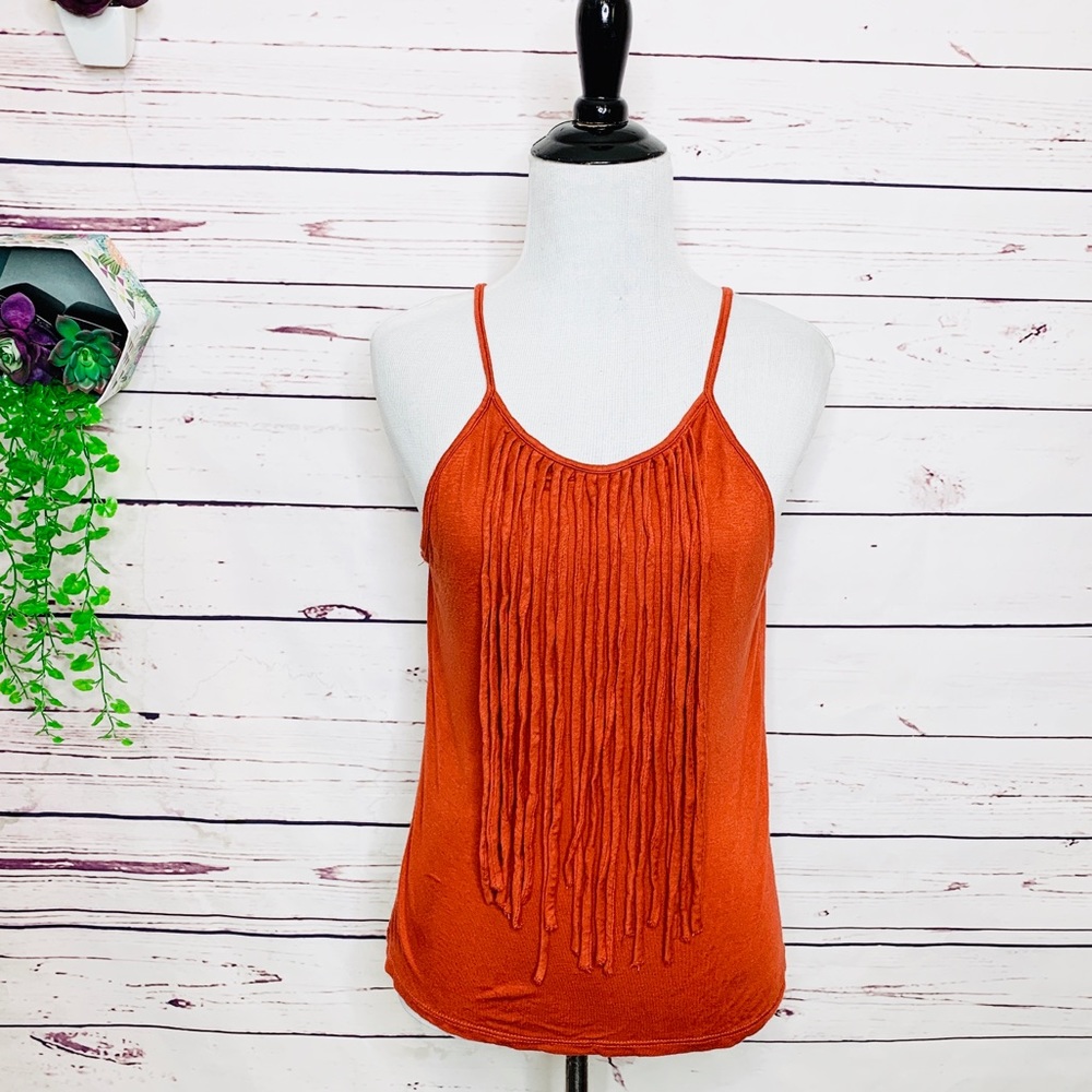 Burnt Orange Boho Fringe Festival Tank Top Size Medium